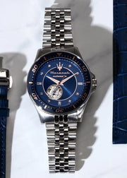 Maserati SFIDA Special Edition Automatic Blue Dial Silver Steel Strap Watch for Men - R8823140013
