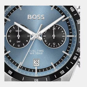 Hugo Boss Tourmaster Chronograph Blue Dial Silver Steel Strap Watch for Men - 1514286