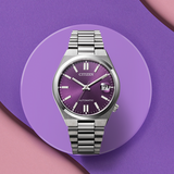 Citizen Tsuyosa Automatic Purple Dial Silver Steel Strap Watch for Men - NJ0200-50W