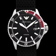 Emporio Armani Diver Black Dial Black Silicon Strap Watch for Men - AR11341