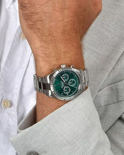 Maserati Competizione Chronograph Green Dial Silver Steel Strap Watch for Men - R8853100044
