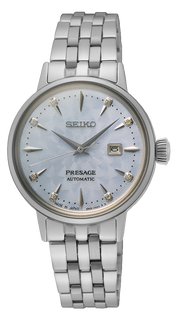 Seiko Presage Cocktail Time Automatic Skydiving Diamonds Blue Dial Silver Steel Strap Watch for Women - SRE007J1