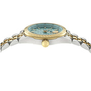 Versace V-Code Analog Turquoise Dial Two Tone Steel Strap Watch for Women - VE8I00524