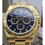 Maserati Velocità Chronograph Blue Dial Gold Steel Strap Watch for Men - R8873652002