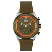 Hugo Boss Cloud Chronograph Olive Green Dial Green Leather Strap Watch for Men - 1514018