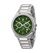 Maserati Stile Chronograph Green Dial Silver Steel Strap Watch for Men - R8873642011