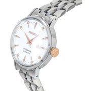 Seiko Presage Cocktail Time Skydiving Automatic Diamonds Mother of Pearl Dial Silver Steel Strap Watch for Women - SRE009J1