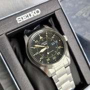 Seiko 5 Sports Flieger Automatic Black Dial Silver Steel Strap Watch for Men - SRPH27K1