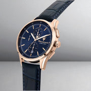 Maserati Sorpasso Chronograph Blue Dial Blue Leather Strap Watch for Men - R8871624009