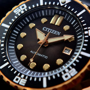 Citizen Mechanical Automatic Black Dial Black Leather Strap Watch for Men - NJ0176-10E