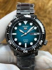 Seiko 5 Sports Automatic Turquoise Dial Grey Steel Strap Watch for Men - SRPC65J1
