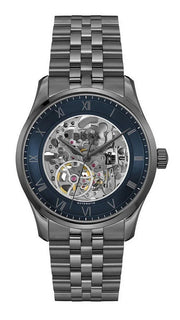 Hugo Boss Principle Skeleton Blue Dial Grey Steel Strap Watch for Men - 1514254