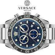 Versace Greca Dome Chronograph Blue Dial Silver Steel Strap Watch for Men - VE6K00323