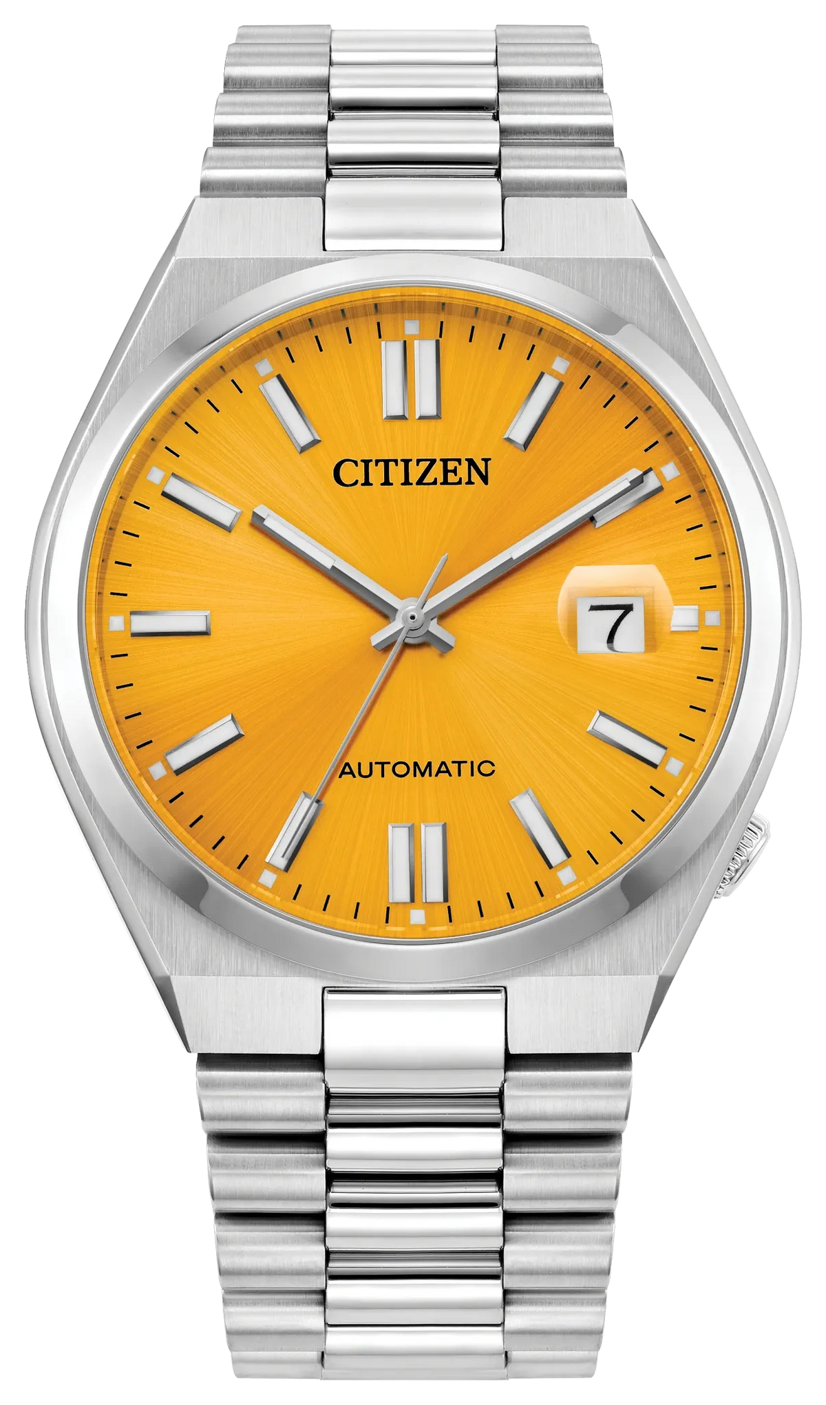 Citizen Tsuyosa Automatic Yellow Dial Silver Steel Strap Watch for Men - NJ0150-56Z