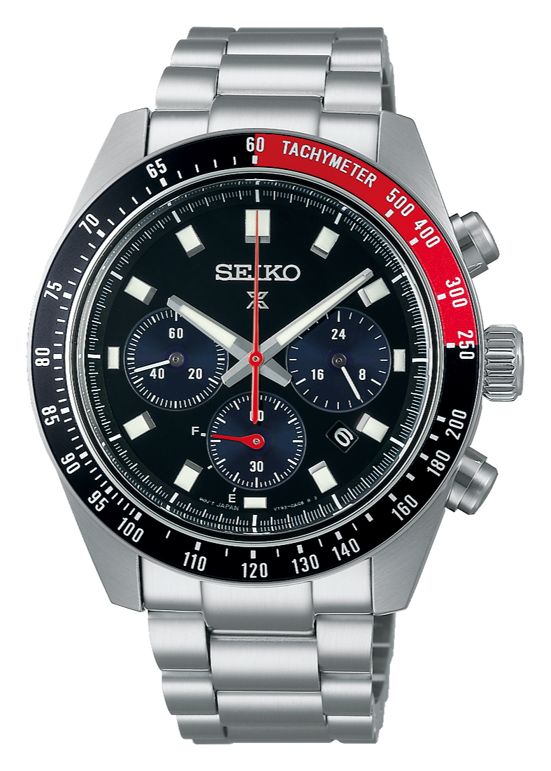 Seiko Prospex Speedtimer Solar Chronograph Black Dial Silver Steel Strap Watch for Men - SSC915