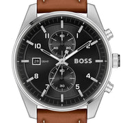 Hugo Boss Skytraveller Chronograph Black Dial Blue Leather Strap Watch for Men - 1514161