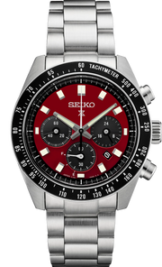 Seiko Prospex US Special Edition Speedtimer Solar Chronograph Red Dial Silver Steel Strap Watch for Men - SSC927