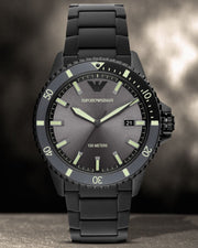 Emporio Armani World Explorer Black Dial Black Steel Strap Watch for Men - AR11398