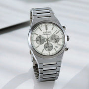 Seiko Conceptual Chronograph White Dial Silver Steel Strap Watch for Men - SSB451P1