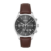 Hugo Boss Avery Chronograph Grey Dial Brown Leather Strap Watch for Men - 1514155