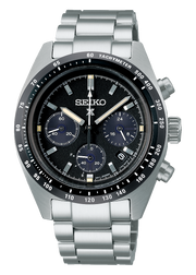 Seiko Prospex Speedtimer Solar Chronograph Black Dial Silver Steel Strap Watch for Men - SSC819