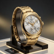 Tissot PR 100 Chronograph White Dial Gold Steel Strap Watch for Men - T150.417.33.031.00