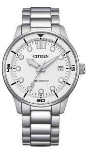 Citizen Mechanical Automatic White Dial Silver Steel Strap Watch for Men - NJ0191-83A