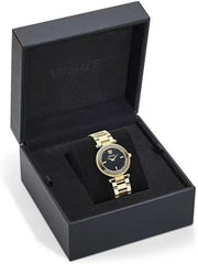 Versace Reve Analog Black Dial Gold Steel Strap Watch for Women - VE8B00624