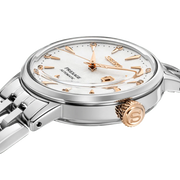 Seiko Presage Cocktail Time Skydiving Automatic Diamonds Mother of Pearl Dial Silver Steel Strap Watch for Women - SRE009J1