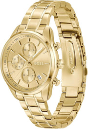 Hugo Boss Grand Tour Chronograph Gold Dial Gold Steel Strap Watch for Women - 1502768