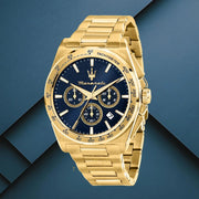 Maserati Velocità Chronograph Blue Dial Gold Steel Strap Watch for Men - R8873652002