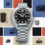 Seiko 5 Sports SNXS Series Automatic Black Dial Silver Steel Strap Watch for Men - SRPK89K1