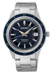 Seiko Presage Style60's Automatic Blue Dial Silver Steel Strap Watch for Men - SRPG05J1