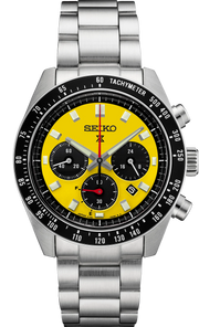Seiko Prospex Speedtimer Solar Chronograph Yellow Dial Silver Steel Strap Watch for Men - SSC929