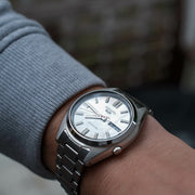 Seiko 5 Sports SNXS Series Automatic Beige Dial Silver Steel Strap Watch for Men - SRPK91K1