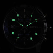 Hugo Boss Skytraveller Chronograph Blue Dial Brown Leather Strap Watch for Men - 1514194