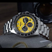 Seiko Prospex Speedtimer Solar Chronograph Yellow Dial Silver Steel Strap Watch for Men - SSC929
