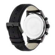 Hugo Boss Aeroliner Chronograph Black Dial Black Leather Strap Watch for Men - 1512567