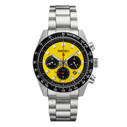 Seiko Prospex Speedtimer Solar Chronograph Yellow Dial Silver Steel Strap Watch for Men - SSC929