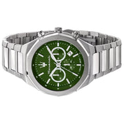 Maserati Stile Chronograph Green Dial Silver Steel Strap Watch for Men - R8873642011