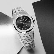 D1 Milano Ultra Thin Black Dial Silver Steel Strap Watch for Women - D1-UTBL05