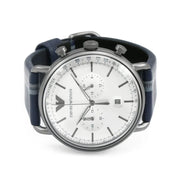 Emporio Armani Aviator Silver Dial Two Tone Leather Strap Watch for Men - AR11202