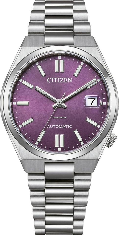 Citizen Tsuyosa Automatic Purple Dial Silver Steel Strap Watch for Men - NJ0200-50W