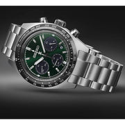 Seiko Prospex Speedtimer Solar Chronograph Green Dial Silver Steel Strap Watch for Men - SSC933
