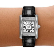 Emporio Armani Classic Crystals Silver Dial Black Leather Strap Watch for Women - AR11660
