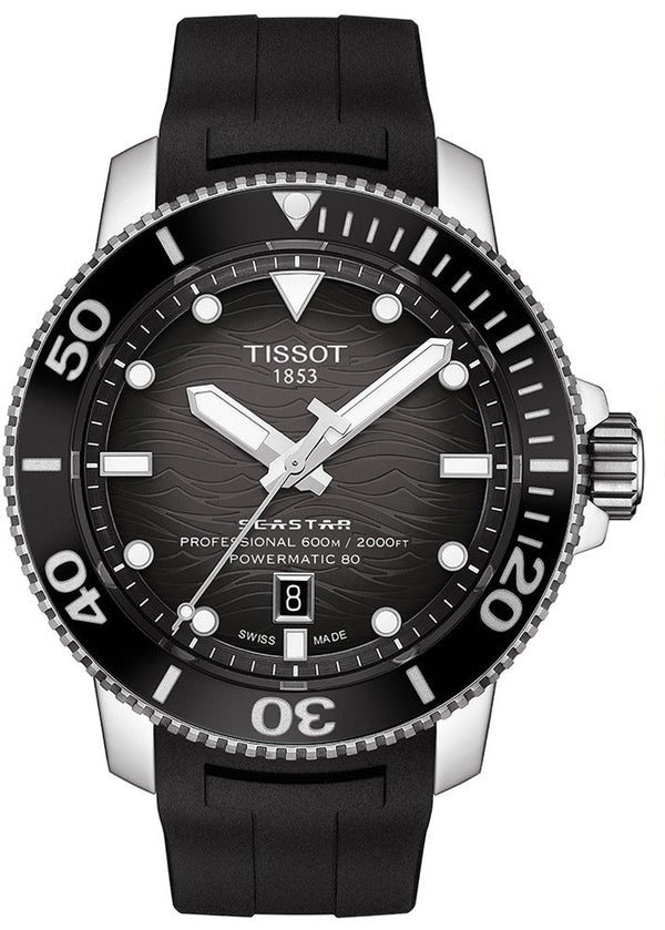 Tissot Seastar 2000 Professional Powermatic 80 Black Dial Black Rubber Strap Watch for Men - T120.607.17.441.00