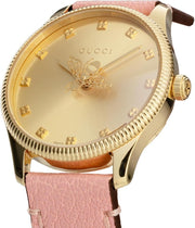Gucci G Timeless Gold Dial Pink Leather Strap Watch for Women - YA1265041