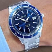 Seiko Presage Style60's Automatic Blue Dial Silver Steel Strap Watch for Men - SRPG05J1