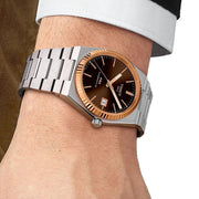 Tissot PRX Powermatic 80 18K Gold Brown Dial Silver Steel Strap Watch for Men - T931.407.41.291.00