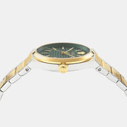 Versace V-Auria Quartz Green Dial Two Tone Steel Strap Watch for Men - VE0F00425